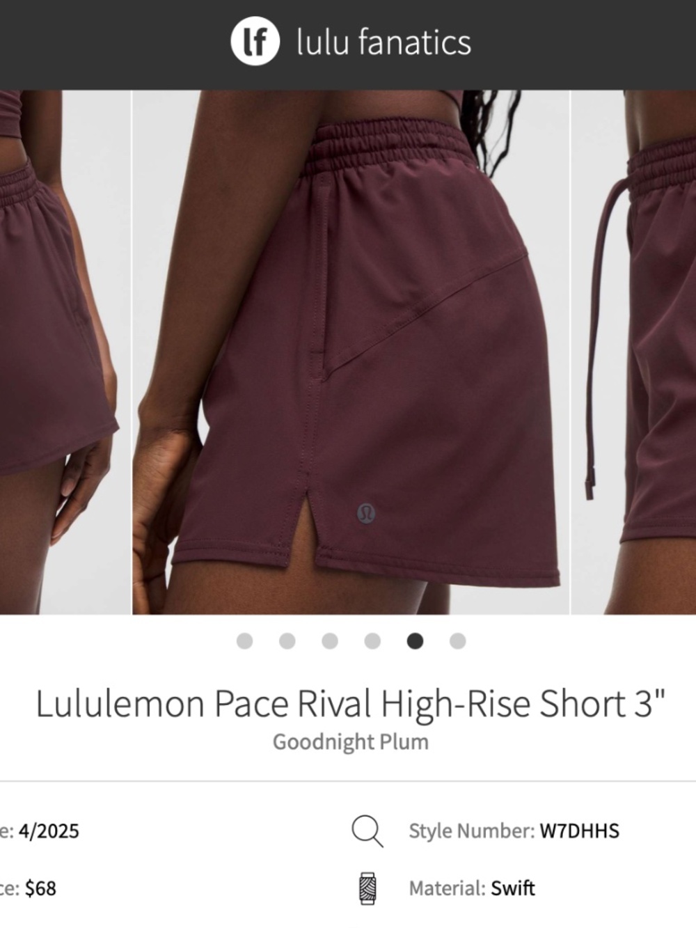 NWT Lululemon Pace Rival High-Rise Short 3" GNPL 4 - Picture 2 of 3
